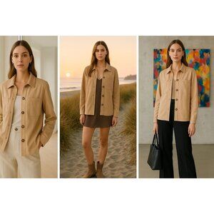 Naked Zebra Women’s Faux Suede Jacket Beige L Quiet Luxury Minimalist Coastal